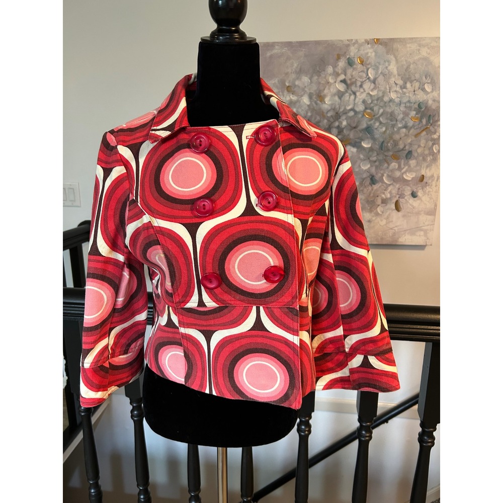 Ivy Jane Mod Circle Print Double Breasted Cropped Jacket Red Pink Medium 114702